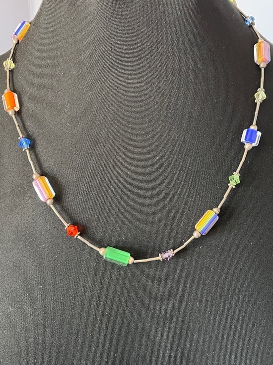 Jewelry - Vintage Shube Sterling Silver Multicolor Glass Bead Necklace 90s Art Jewelry